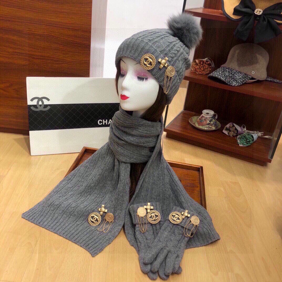 Women Hat+Gloves+The scarf