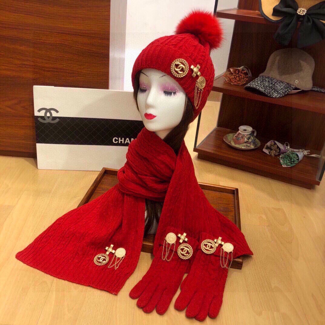 Women Hat+Gloves+The scarf